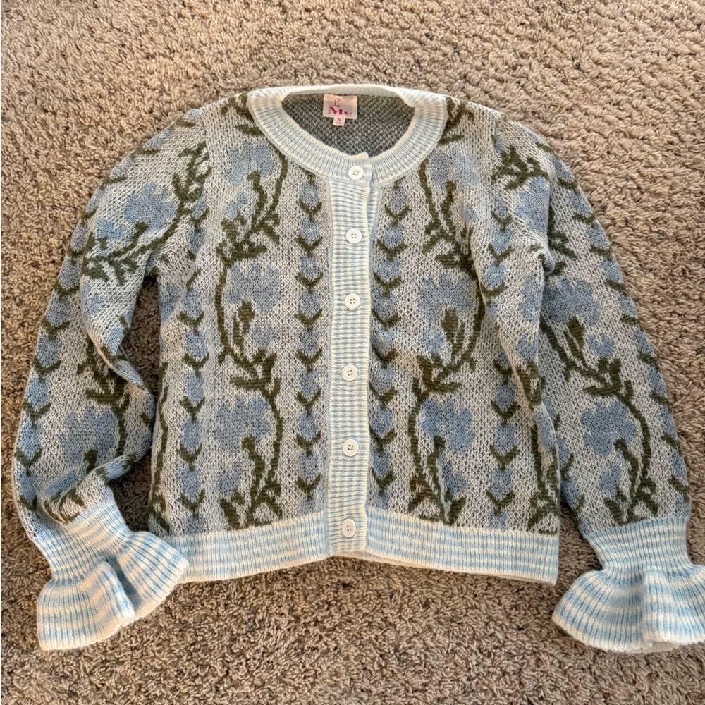 So Me Blue and Green Patterned Cardigan